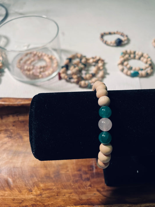 3-bead stone bracelet, green aventurine & rose quartz