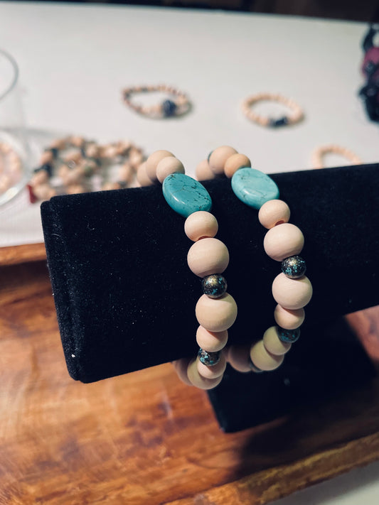 Turquoise and wood bead bracelets